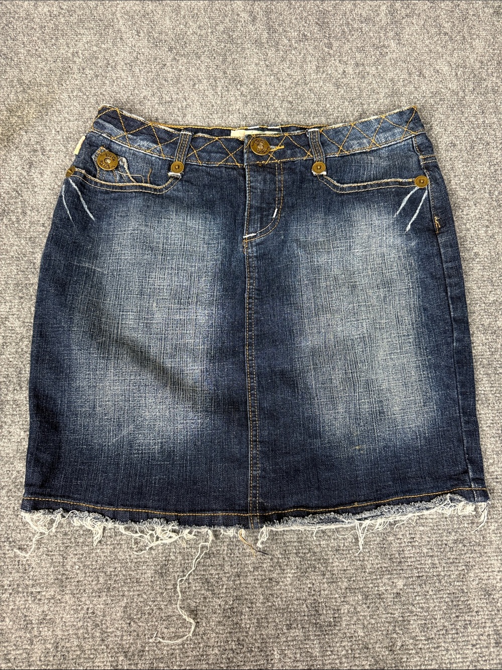 Tyte Jeans Dark Blue Washed Denim Mini Skirt with Frayed Hem